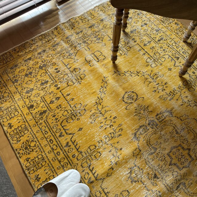 140.5×256 大判 イエローオレンジオーバーダイ トルコヴィンテージラグ