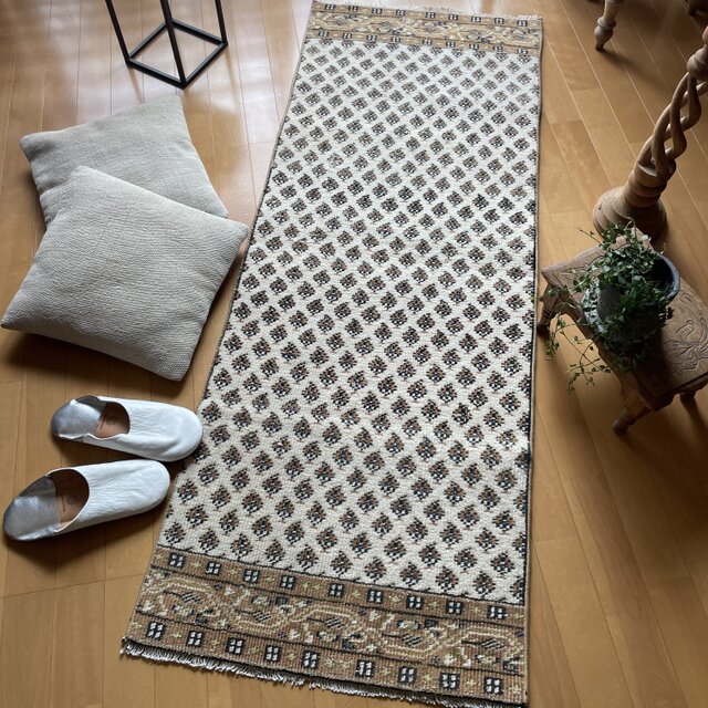 60×160 ランナーラグ ウール分厚目 アーモンド柄 トルコヴィンテージ