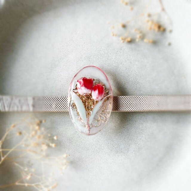 チューリップの帯留め・ブローチ（2way）春におすすめ 赤色 | iichi