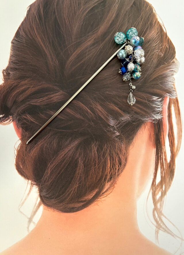 かんざし ラムネサイダーの様なシュワシュワクラックビーズの簪 一本簪