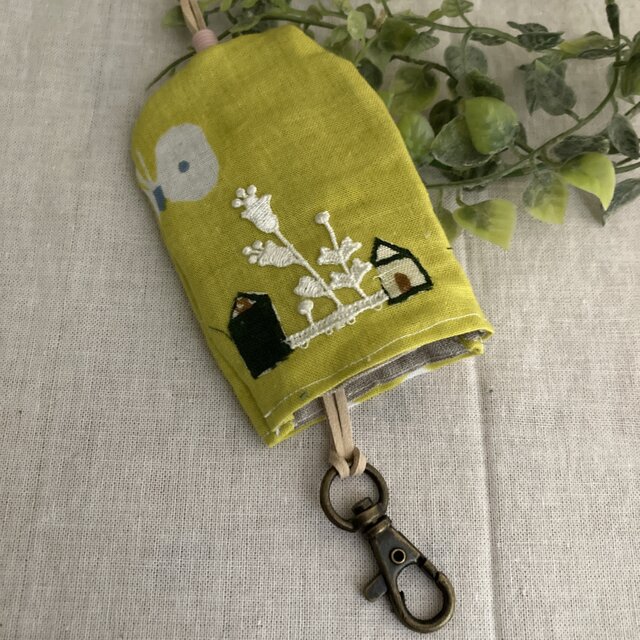 ハンドメイド☆ミニキーケース ミナペルホネンランランラン黄色蝶々