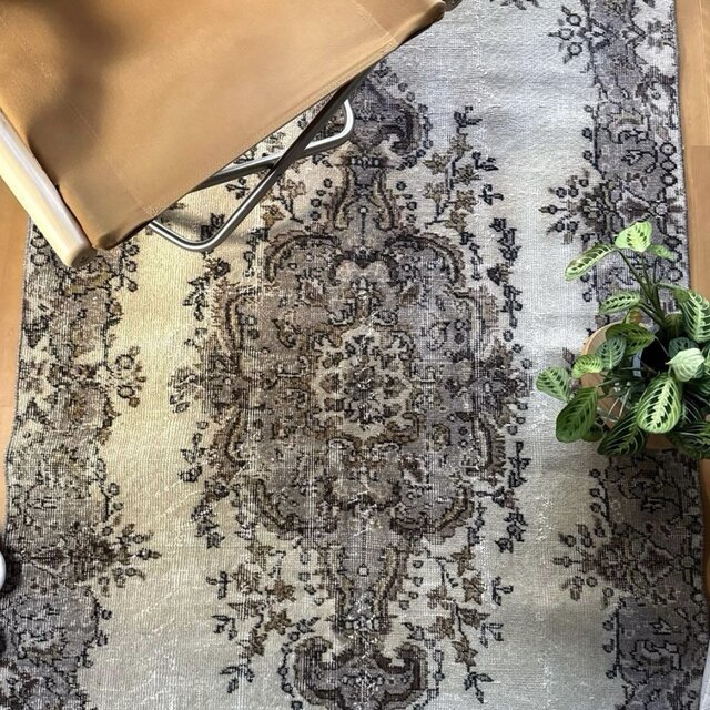 116×204 グレージュ×ブラウン 王道メダリオン トルコヴィンテージラグ