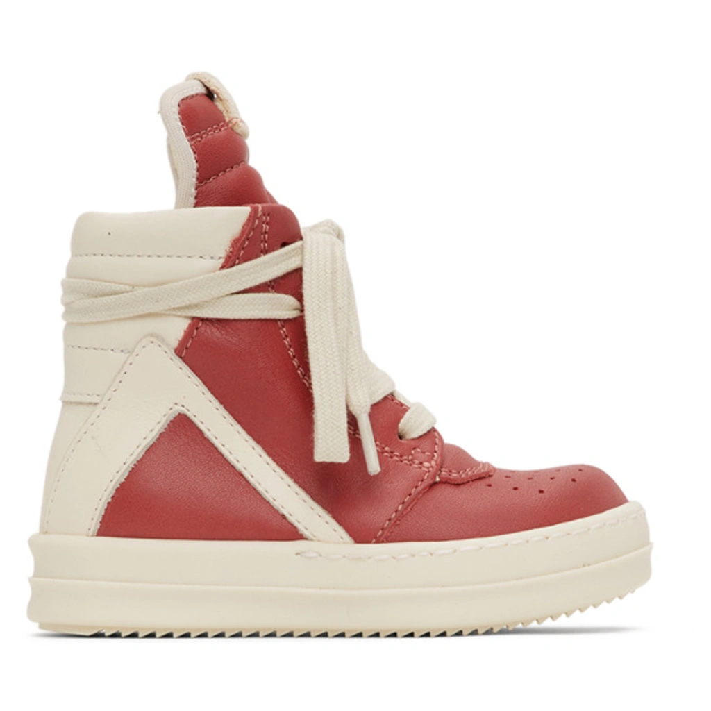 Rick Owens Baby Red & Off-white Geobasket High Sneakers In 7311
