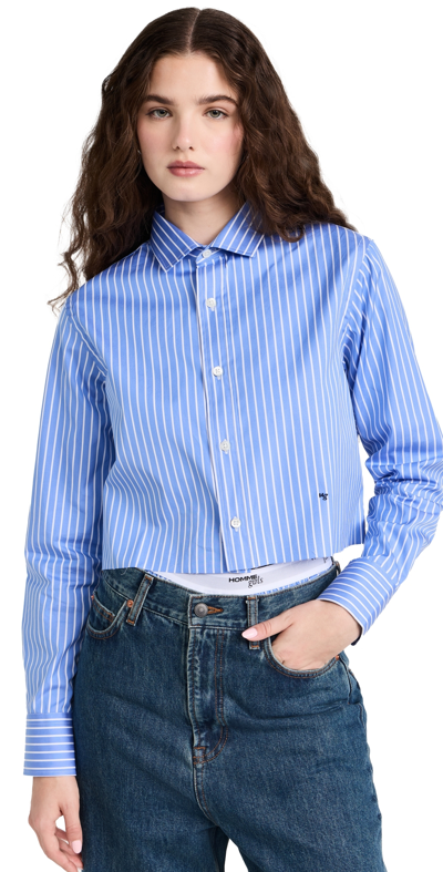Hommegirls Women's Classic Stripe Cropped Shirt In Blue White