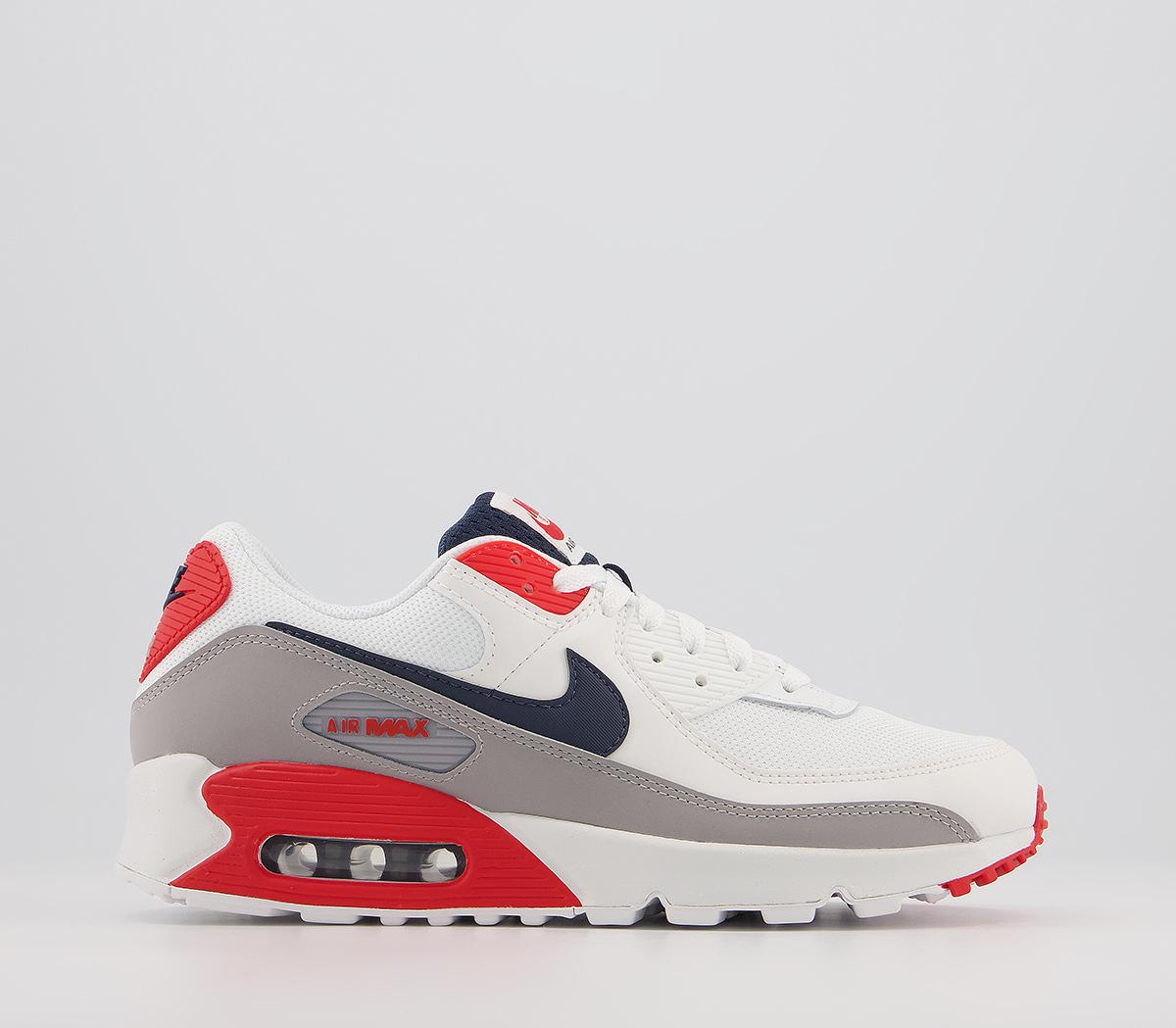 Nike Air Max 90 Trainers Summit White Thunder Blue Grey Chile Red