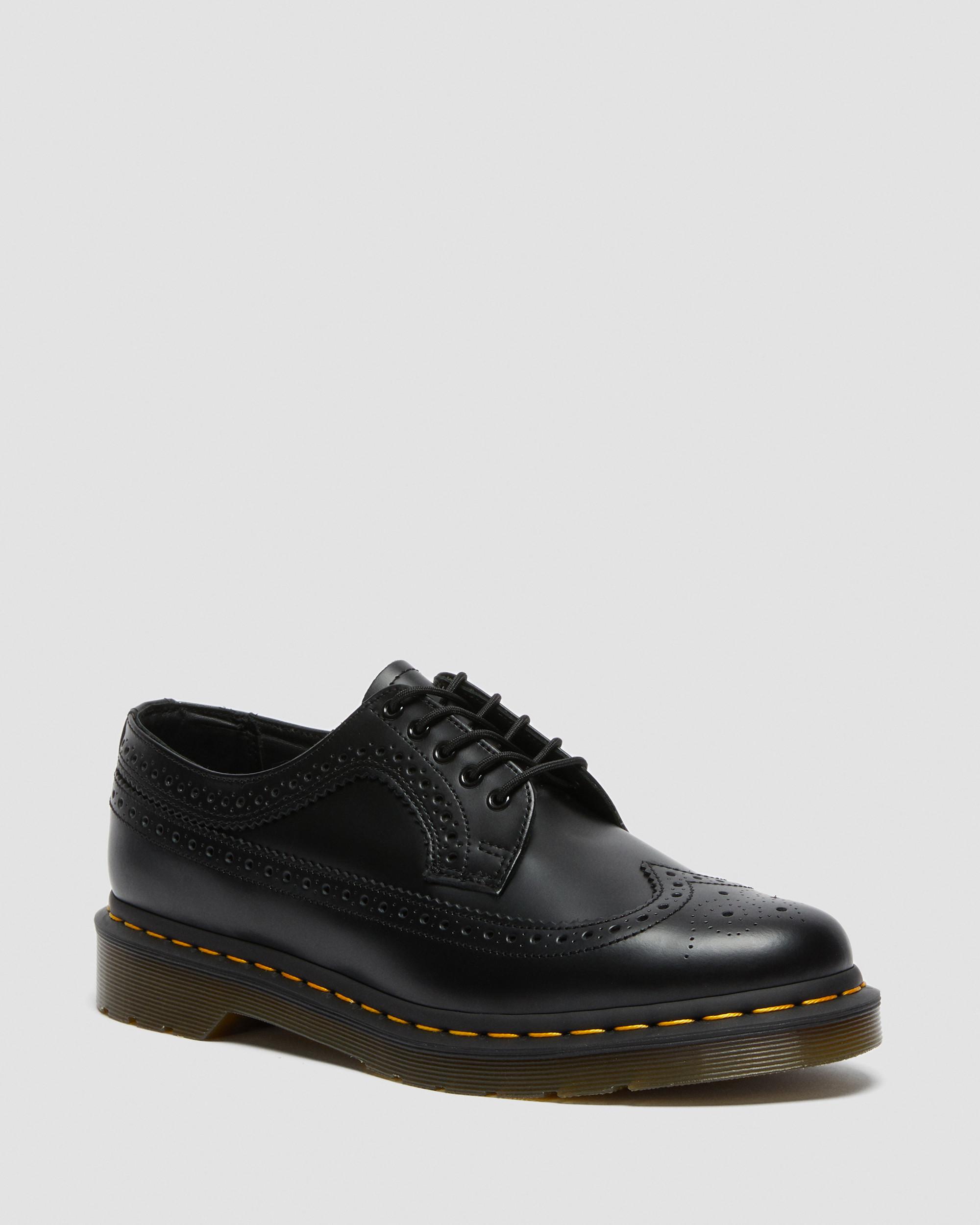 3989 Yellow Stitch Smooth Leather Brogue Shoes in Black | Dr. Martens