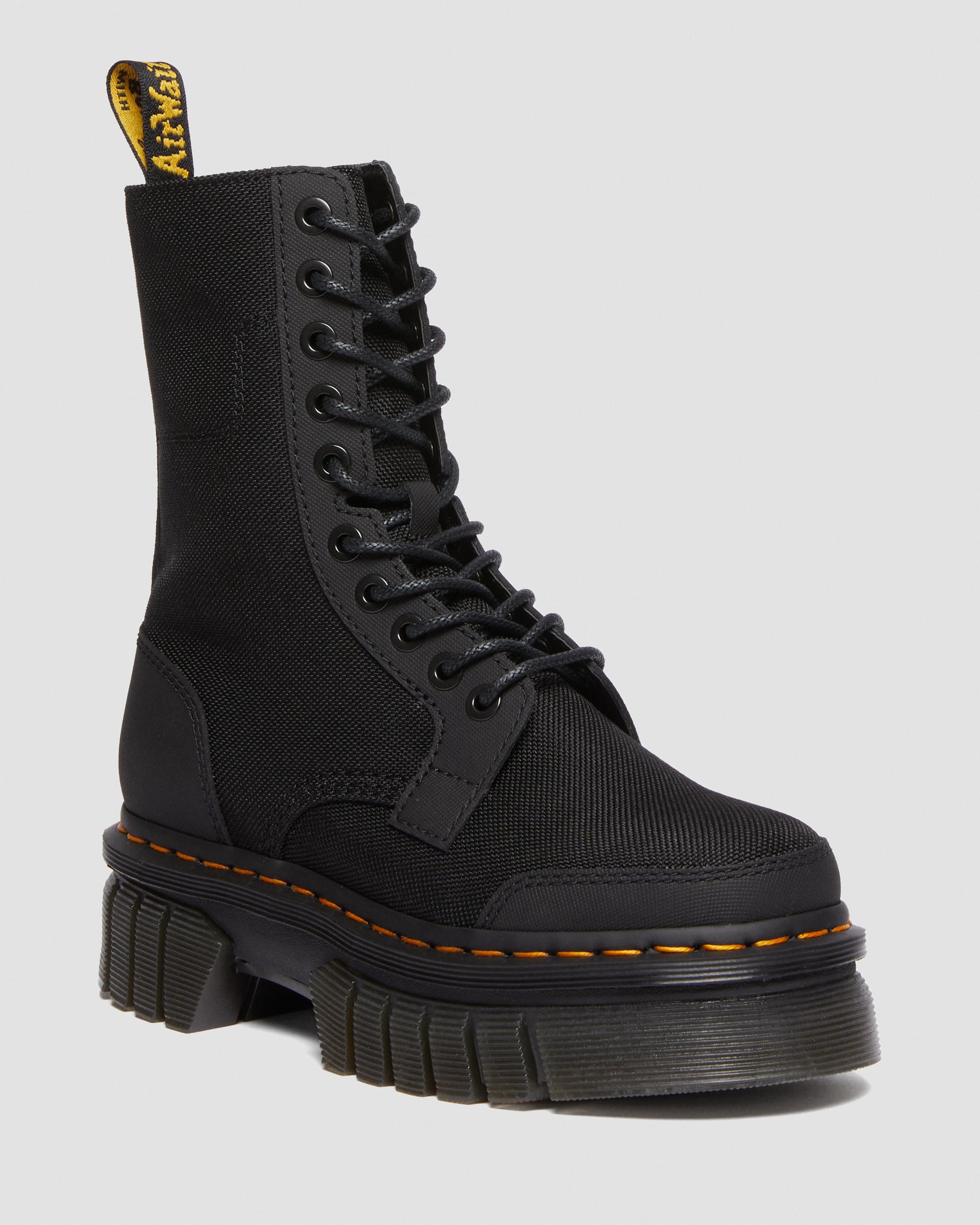 Audrick 10-Eye Poly & Leather Platform Boots in Black | Dr. Martens