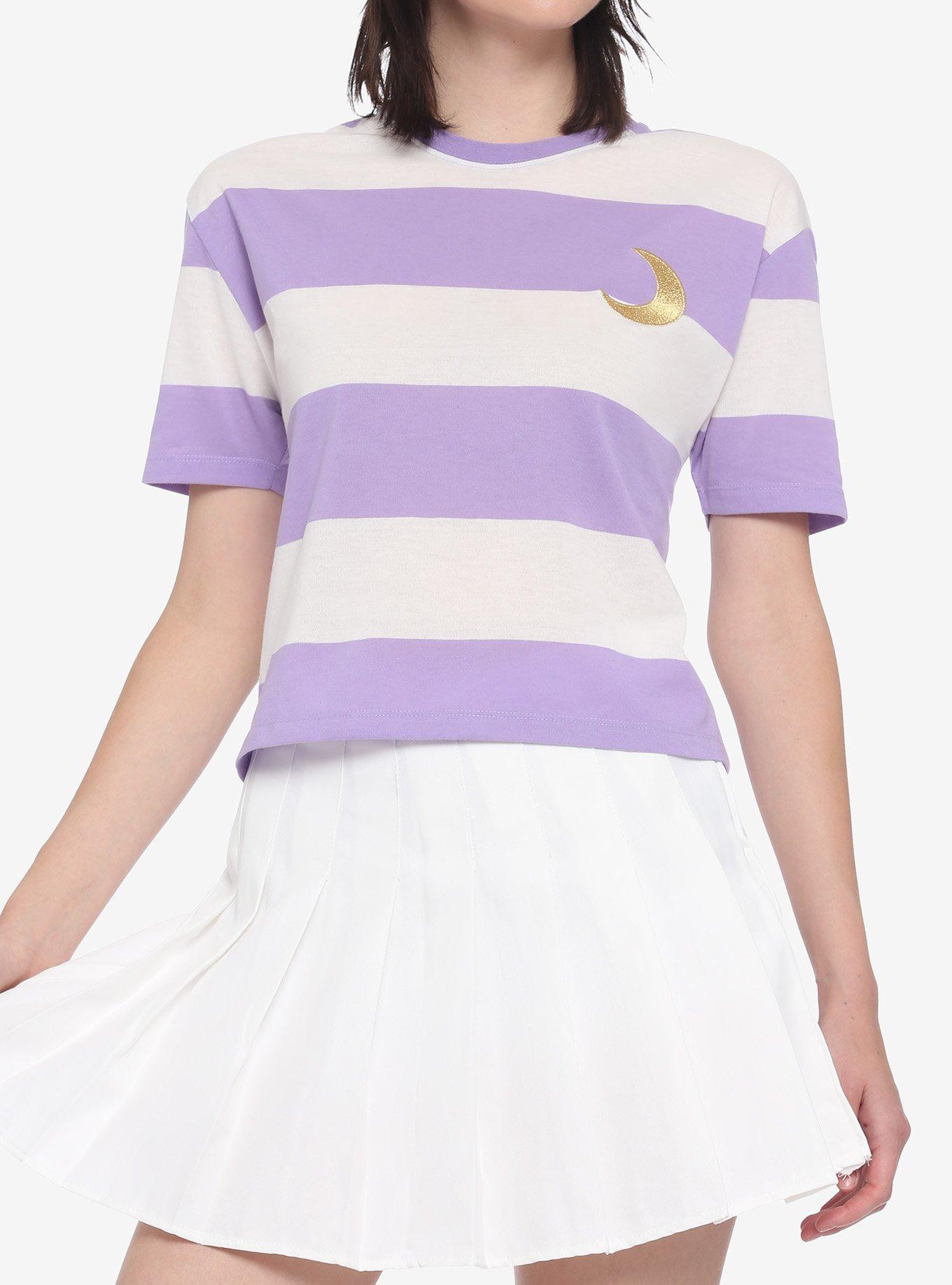 Moon Purple & White Stripe Girls Crop T-Shirt | Hot Topic