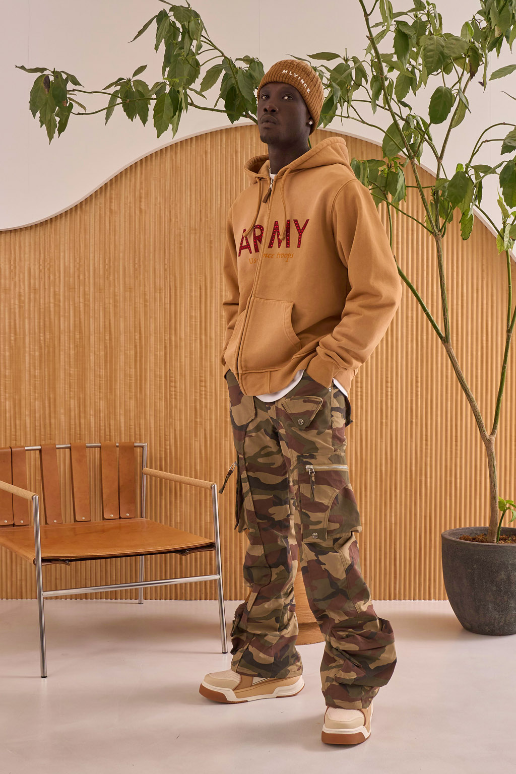 ARMY ZIP HOODY - BROWN - MLVINCE