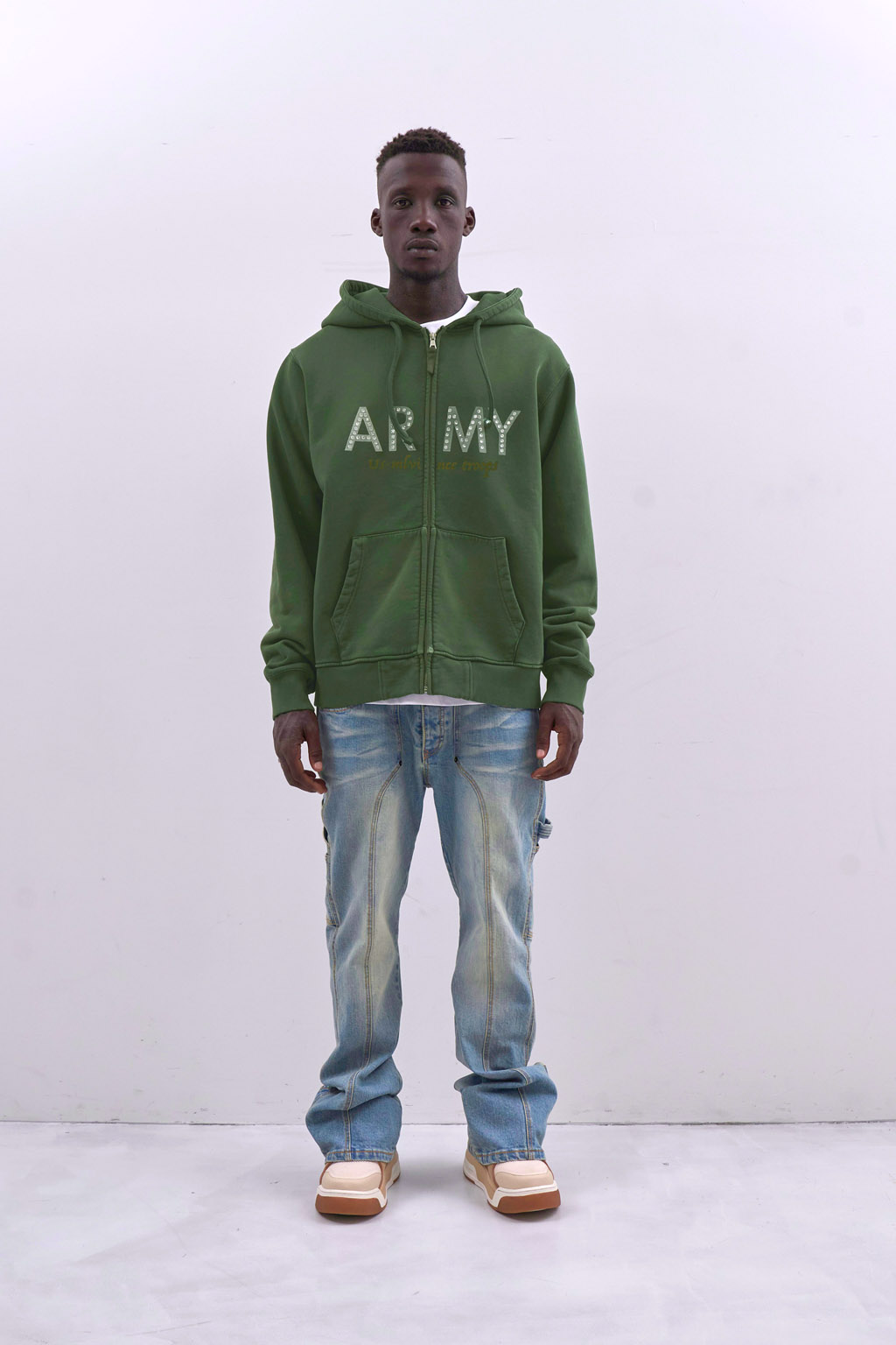 ARMY ZIP HOODY - GREEN - MLVINCE
