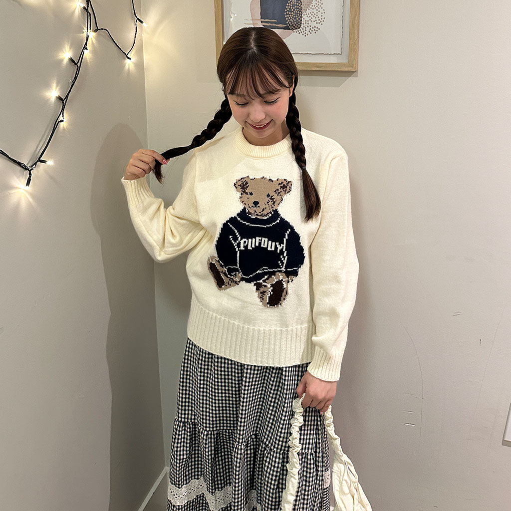 クマポイントUネックニット | ファッション通販サイト NUGU