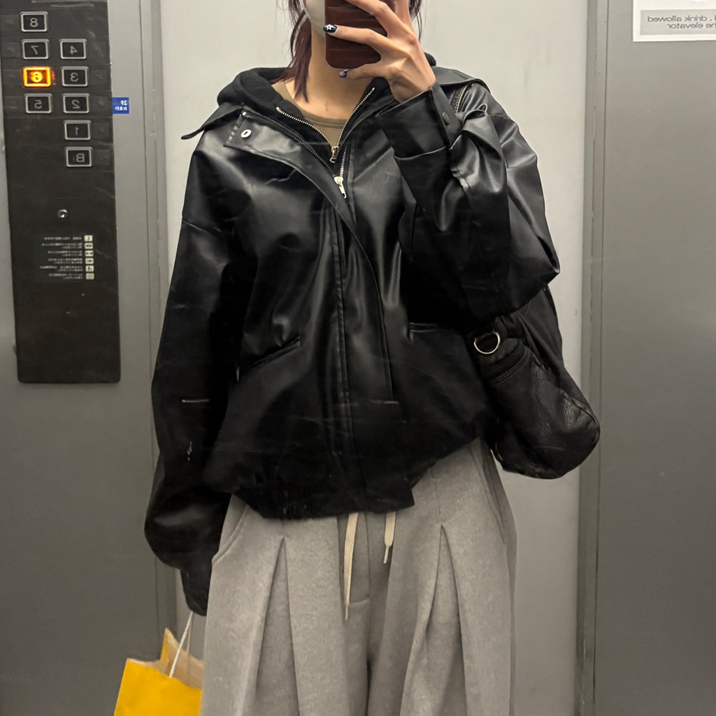 ワイドカラールーズフィットレザージャケット | ファッション通販