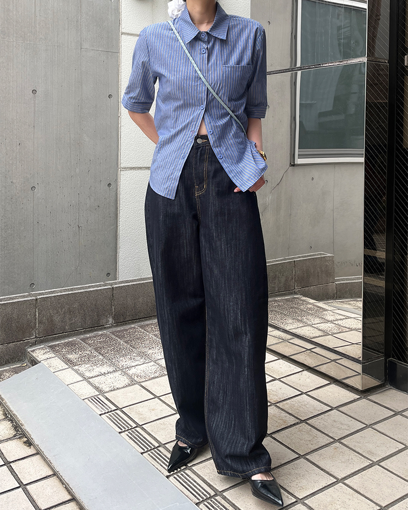 ユニセックス）ストレートリジッドメランジデニムパンツ