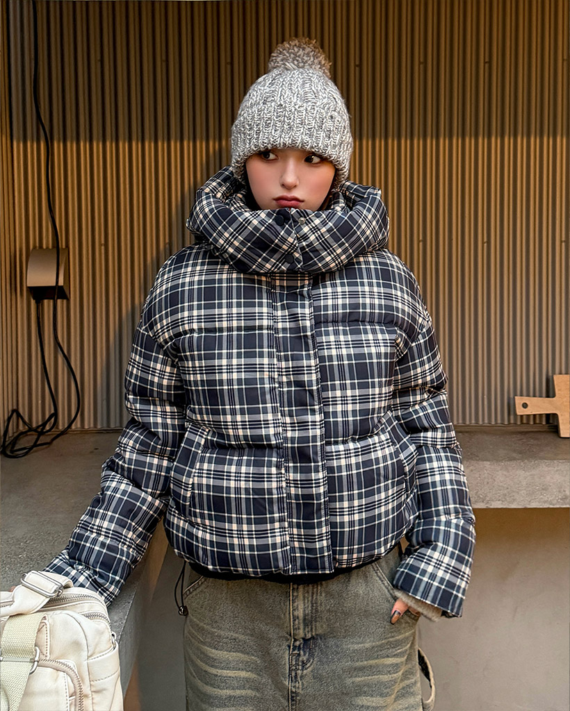チェック フードダウンジャケット | ファッション通販サイト NUGU