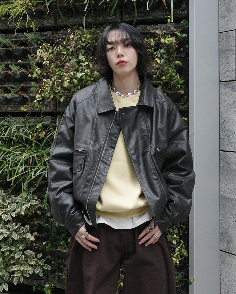 ユニセックス)ヴィンテージウォッシュレザージャケット | ファッション