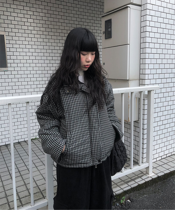 リバーシブルチェック柄ボアダウンジャケット (3color) | ファッション