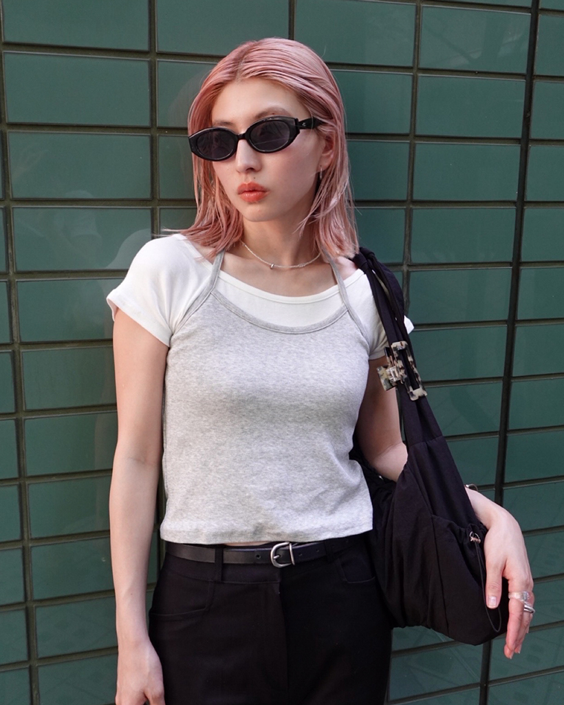 ホルターネックキャミレイヤードハーフTシャツ | ファッション通販