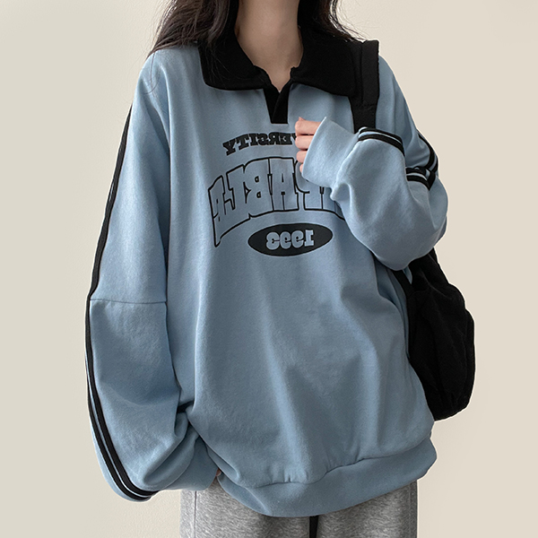 5color)サイドラインバイカラー襟スウェットシャツ | ファッション通販