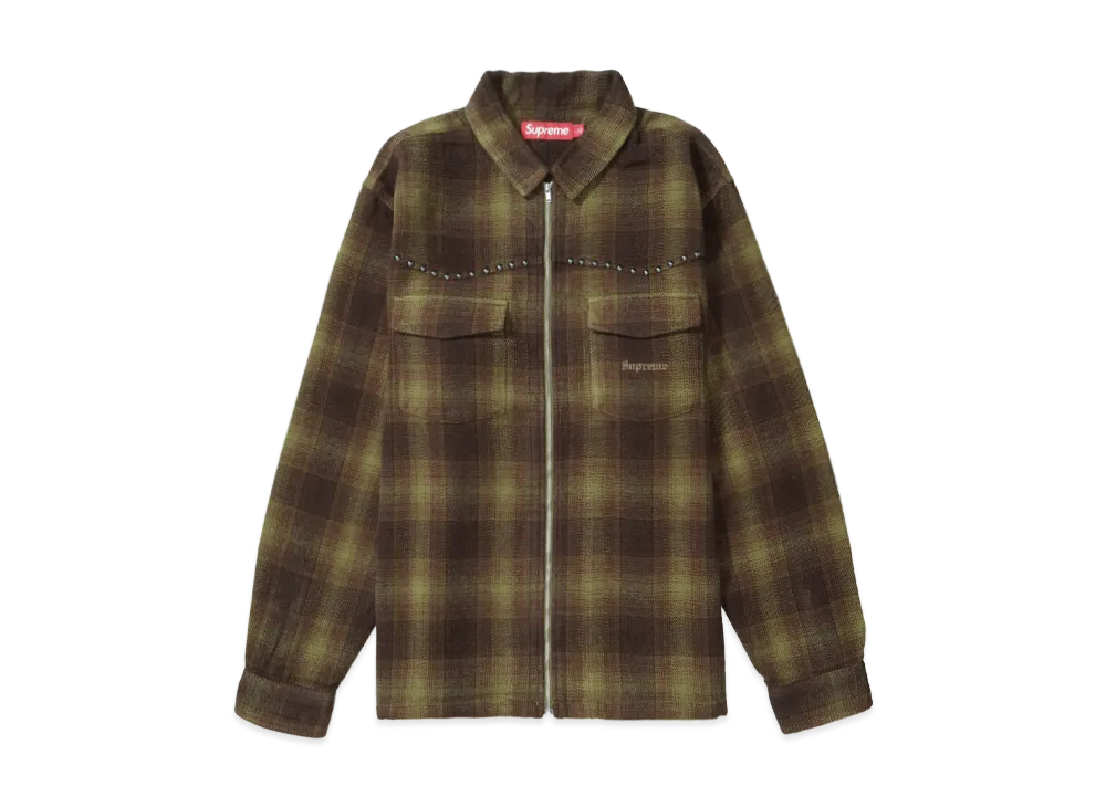 Supreme Studded Shadow Plaid Zip Up Shirt 
