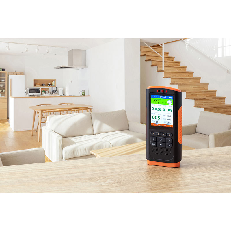 PM1.0/2.5/10の濃度、温度、湿度、ホルムアルデヒドを測定表示するPM2