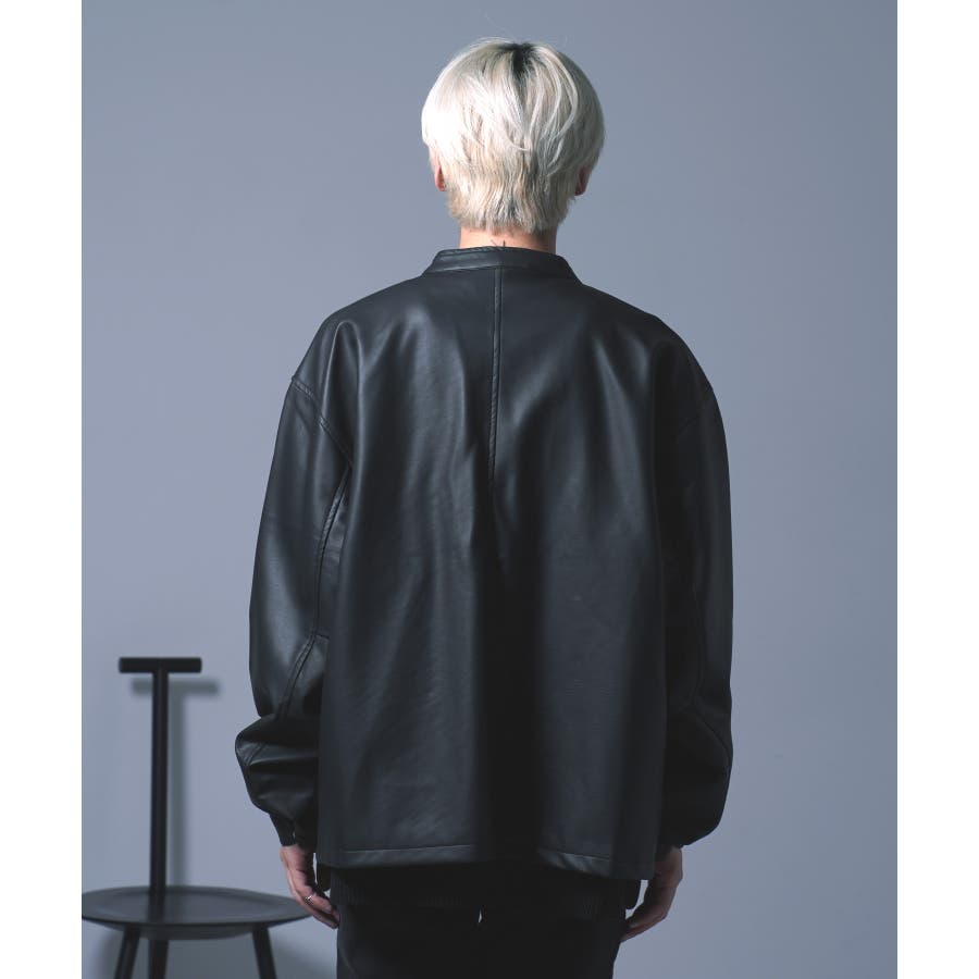 韓国 メンズ◇エコ レザー オーバー ミニマル シングル ライダース