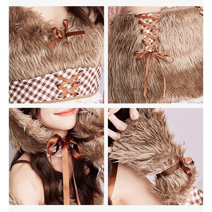 テディバニーギンガムファーセットアップ《ハロウィンコスプレ9点