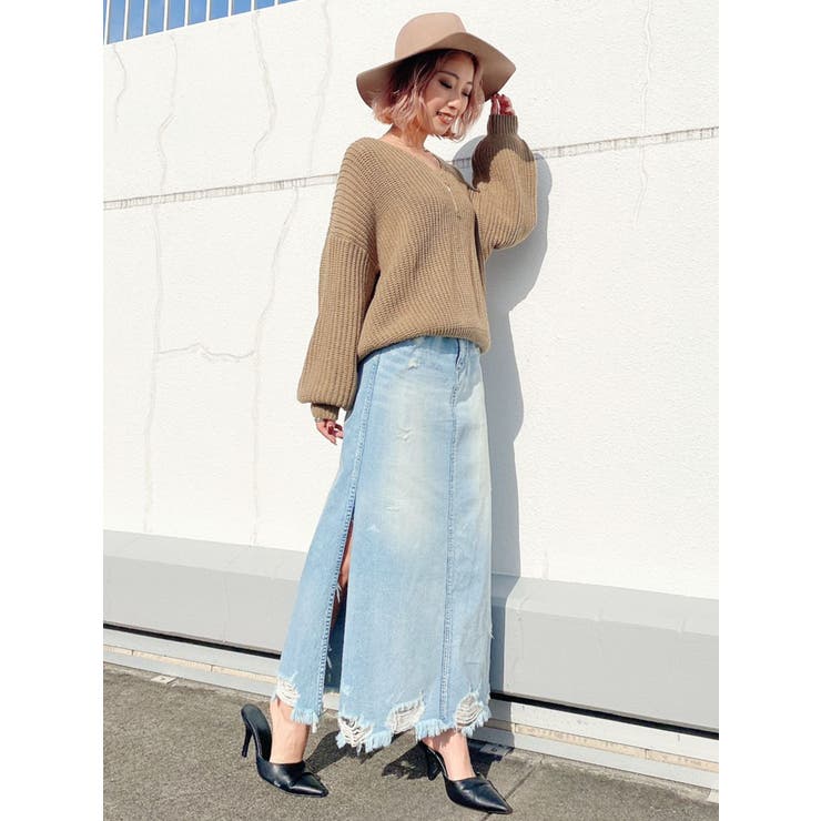 NEWサイドスリットデニムロングスカート[品番：MKSW0034787]｜GYDA