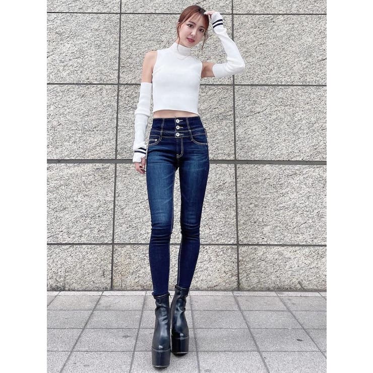 H/W ウエストクロススキニーデニムパンツ[品番：MKSW0045305]｜GYDA