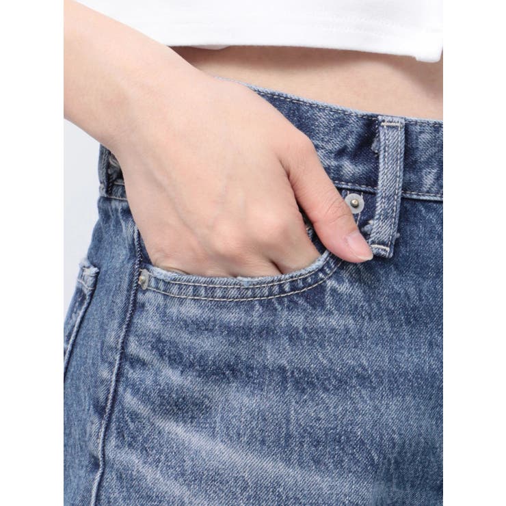 ハイウエストBOTH SIDE RIPPEDストレートワイドデニム[品番