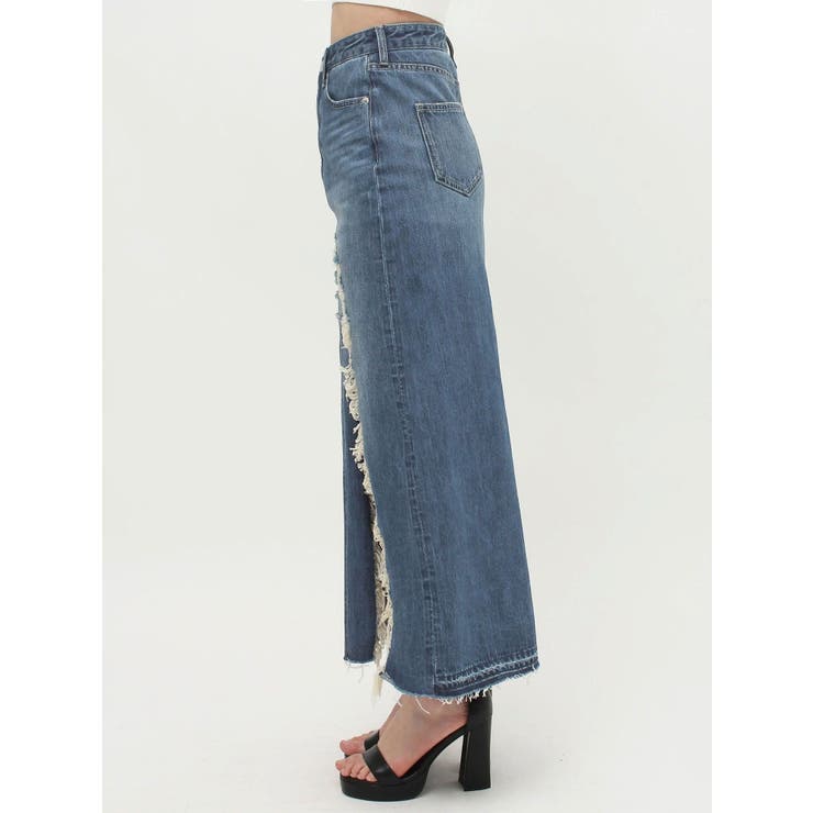 ダメージスリット ロングスカートライク デニムショートパンツ[品番