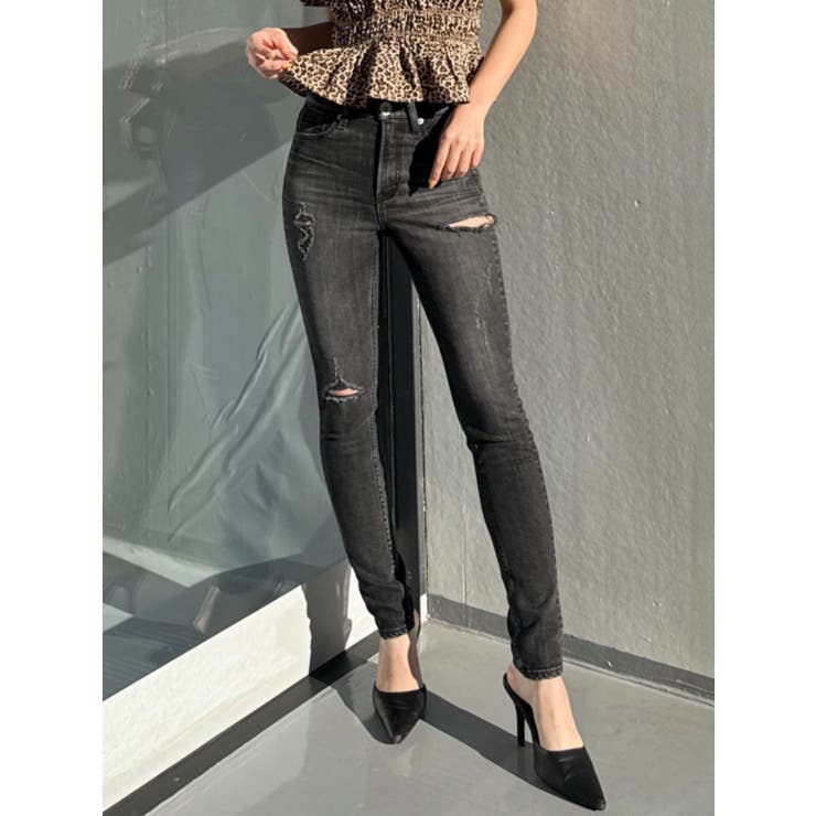 ミドルウエストSIDE RIPPEDスキニーデニムパンツ[品番：MKSW0059728