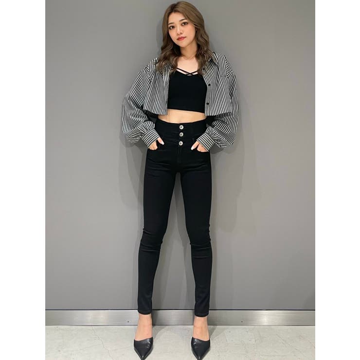 ハイウエストウエストクロススキニーデニムパンツ[品番：MKSW0056221