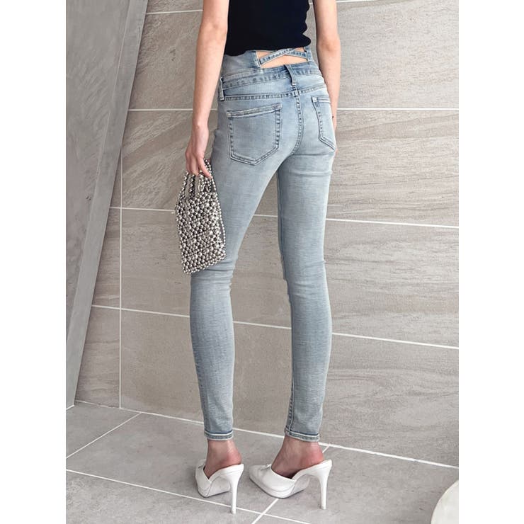 ハイウエストウエストクロススキニーデニムパンツ[品番：MKSW0056221