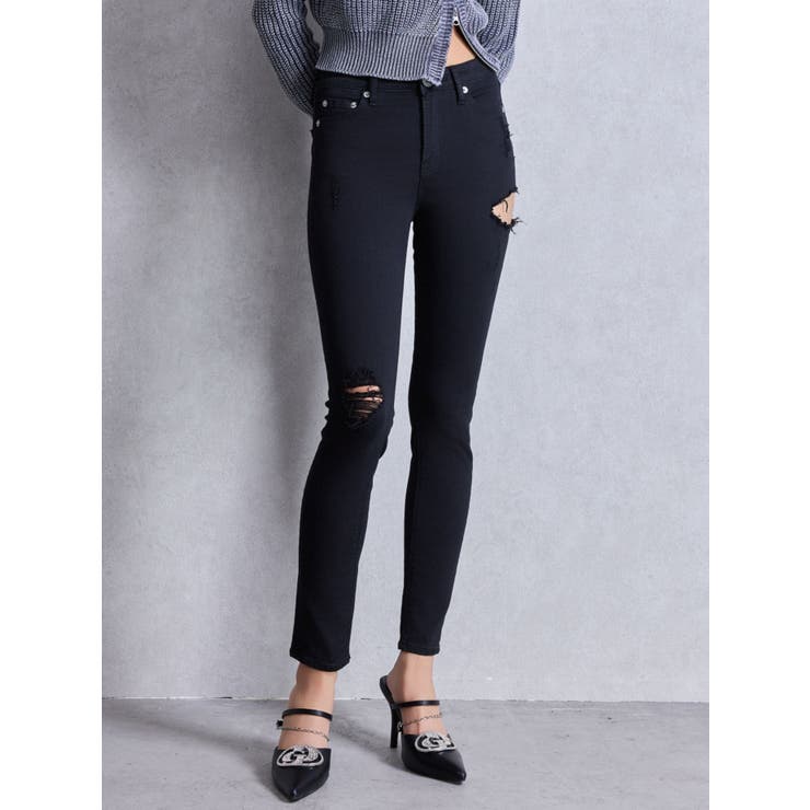 ミドルウエストSIDE RIPPEDカラースキニーパンツ[品番：MKSW0065732