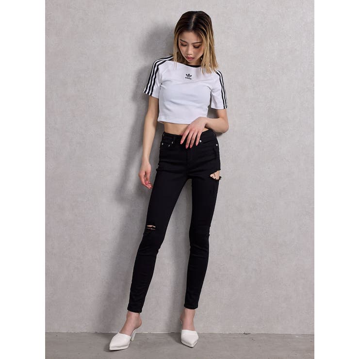 ミドルウエストSIDE RIPPEDカラースキニーパンツ[品番：MKSW0065732