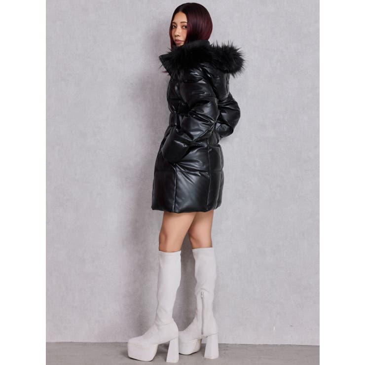 GDベルト付きフェイクレザーロングダウンコート[品番：MKSW0066479