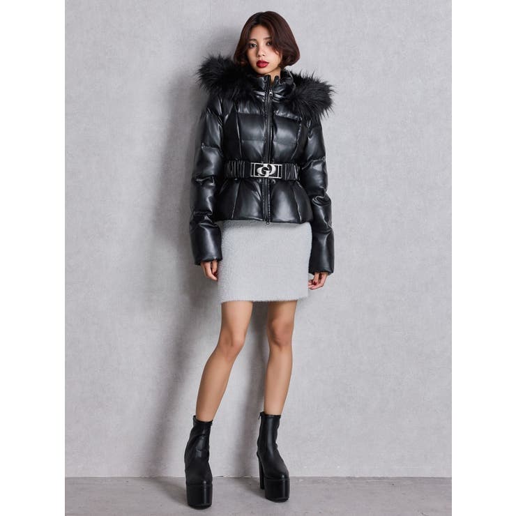 GDベルト付きフェイクレザーショートダウンコート[品番：MKSW0066481