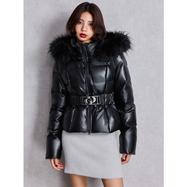 GDベルト付きフェイクレザーショートダウンコート[品番：MKSW0066481