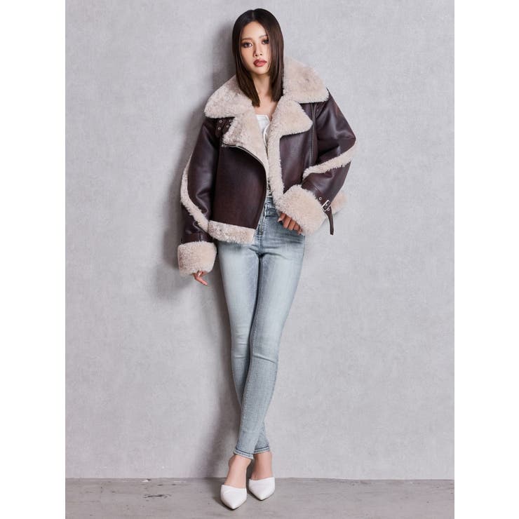 ハイウエスト GD bijou MOLDフロントZIPスキニーデニムパンツ[品番