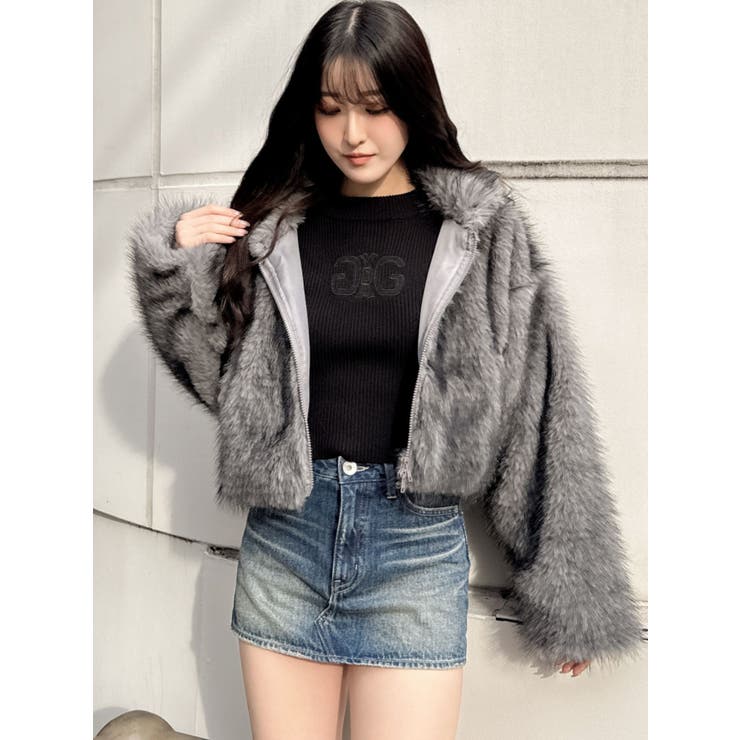 フェイクファーW ZIPショートコート[品番：MKSW0062648]｜GYDA