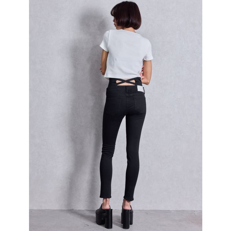 ハイウエストウエストクロススキニーデニムパンツ[品番：MKSW0062668