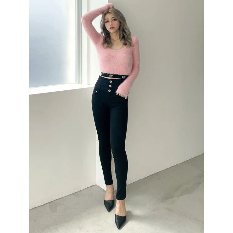 ハイウエストウエストクロススキニーデニムパンツ[品番：MKSW0062668