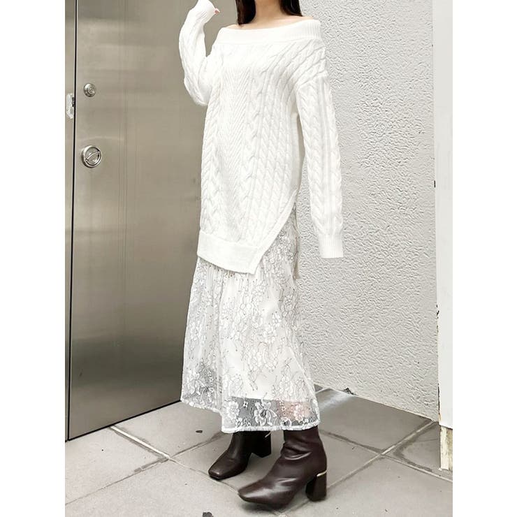 レースドッキングケーブルニットワンピース[品番：MKSW0061809