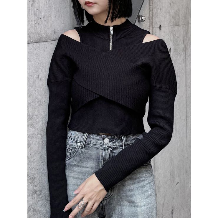 カシュクールハーフジップトップス[品番：MKSW0060992]｜MURUA