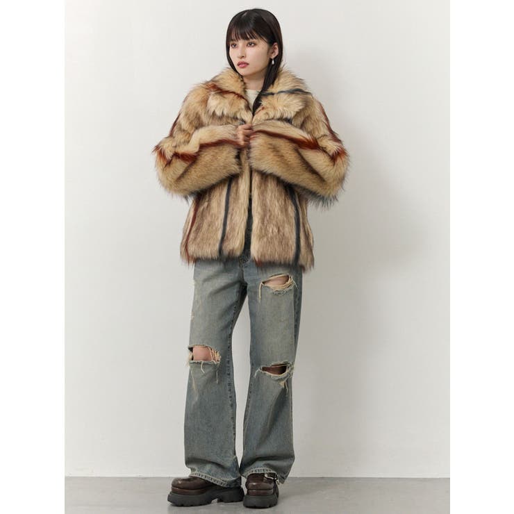 フェイクファーラインジャガードコート[品番：MKSW0067519]｜MURUA