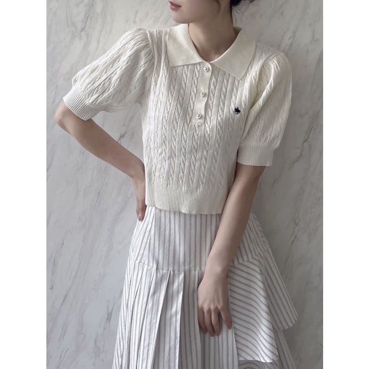 POLO BCS コラボ】ケーブルポロニットトップス[品番：MKSW0058796