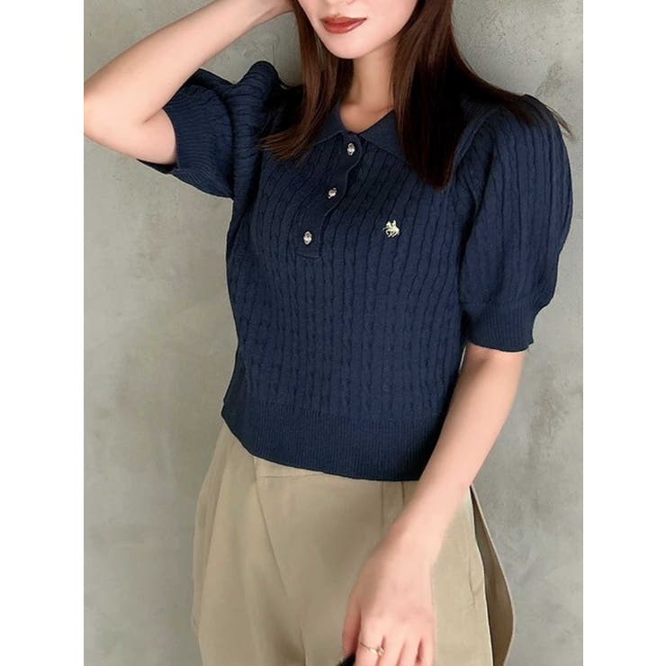 POLO BCS コラボ】ケーブルポロニットトップス[品番：MKSW0058796