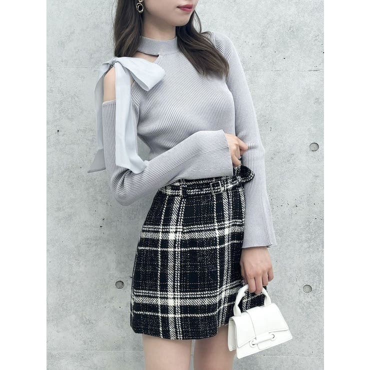 ワンショルリボンニットトップス[品番：MKSW0060490]｜dazzlin