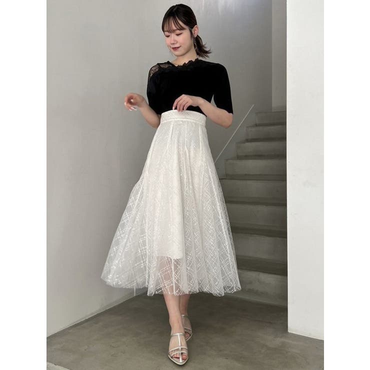 スパンコールチュールチェックスカート[品番：MKSW0054970]｜dazzlin