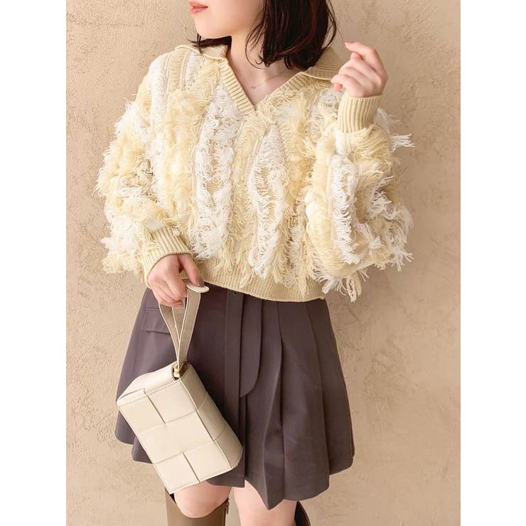 バイカラージャガードフリンジニット[品番：MKSW0056040]｜dazzlin